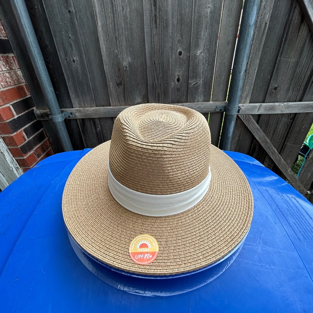 Women's Tan Sun Hat with White Band